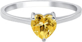 Genuine Citrine Ring, Sterling Silver Heart Shape Ring for Women, November Birthstone Solitaire Ring